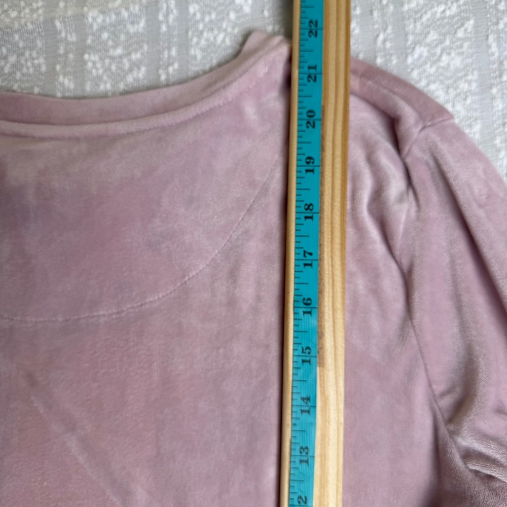 Juicy Couture Velour Pullover Sweater Pink Rhinestone Logo Crewneck Size M Y2K - Picture 7 of 16